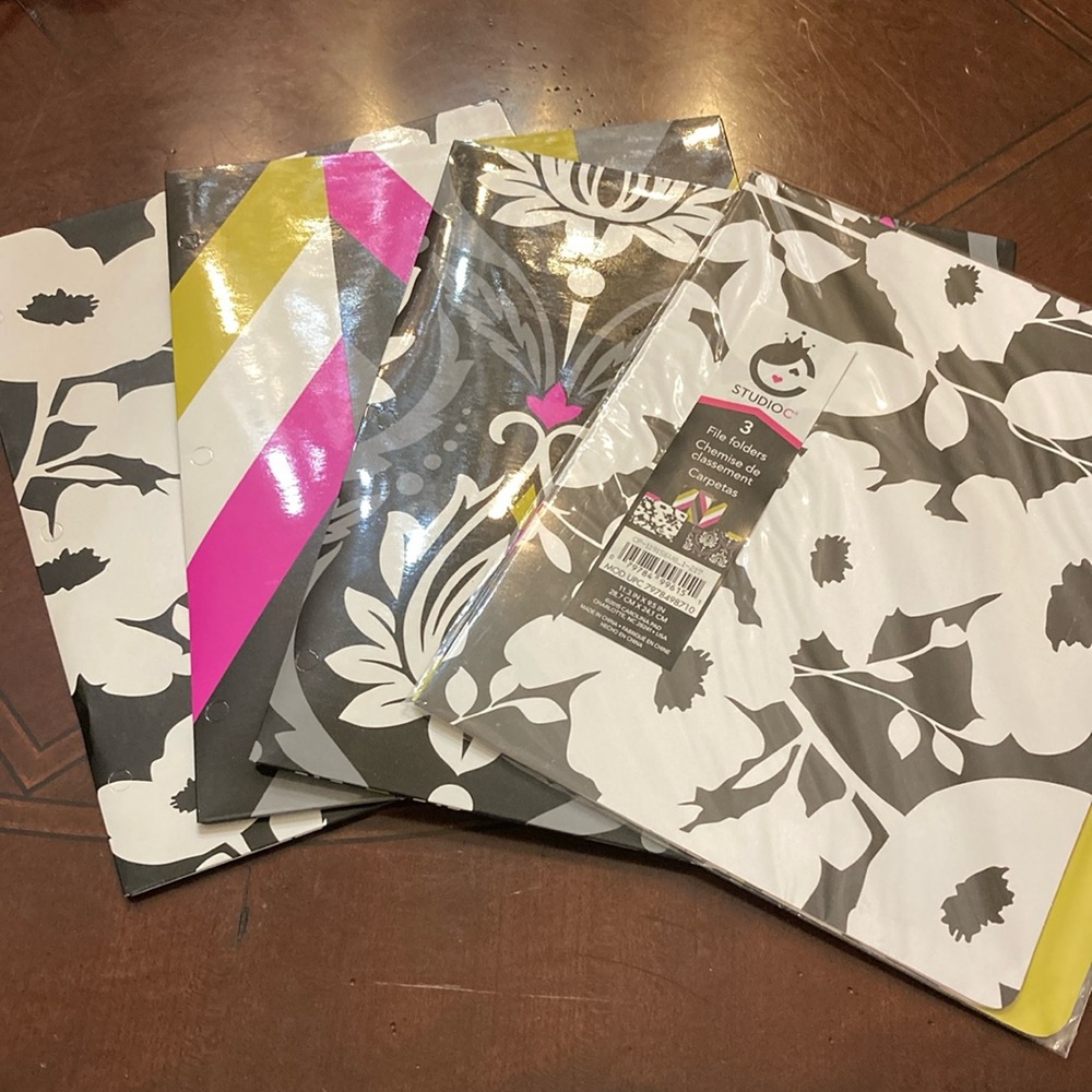 Set of three, “The Fashionista Collection folders and pack of three file folders